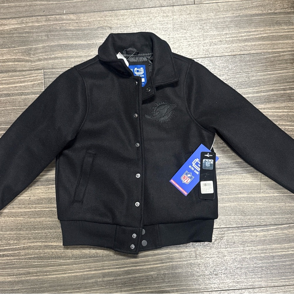 Kids Black Jacket bombers NFL Dolphins size 8